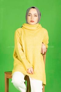 Modalamelif Fitilli  Boğazlı Triko Kazak Sarı