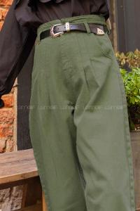 Modalamelif İki Pileli Paçası Pensli Kot Pantolon Asker Yeşili
