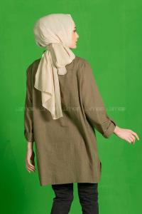 Modalamelif  Fermuar Cep Detaylı Salaş Gömlek Haki