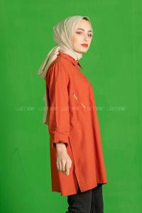 Modalamelif  Fermuar Cep Detaylı Salaş Gömlek Kiremit