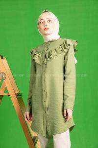 Modalamelif Omuzu Fırfırlı Gömlek Haki