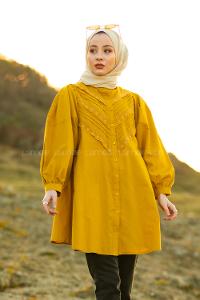 Modalamelif Balon Kol Gipeli Gömlek Tunik Hardal Sarısı