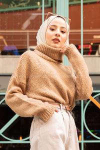 Modalamelif Balıkçı Yaka T Kol Kazak Karamel