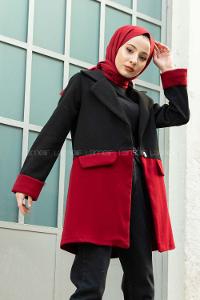 Modalamelif Çif Renk Boyfirend Kaşe Ceket Siyah Bordo