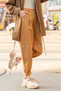 Modalamelif Paça Pensli Balon Mom Jean Camel