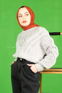 Modalamelif  Ajurlu Triko Kazak Gri