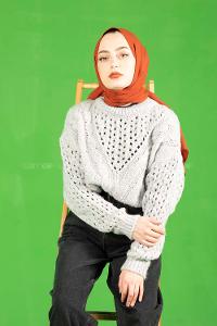 Modalamelif  Ajurlu Triko Kazak Gri