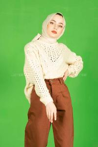 Modalamelif  Ajurlu Triko Kazak  Krem