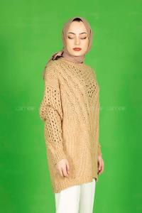 Modalamelif  Ajurlu Triko Kazak Sütlü Kahve