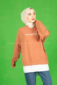 Modalamelif Altı Garnili Chappions Yazı Baskılı Sweat Pudra