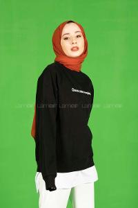 Modalamelif Altı Garnili Chappions Yazı Baskılı Sweat Siyah