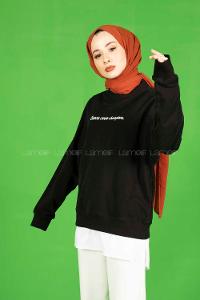 Modalamelif Altı Garnili Chappions Yazı Baskılı Sweat Siyah