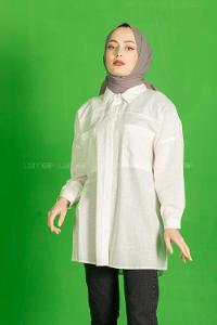 Modalamelif Çift Cepli Salaş Keten Gömlek Ekru