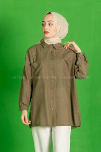 Modalamelif Çift Cepli Salaş Keten Gömlek Haki