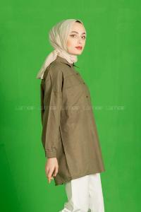 Modalamelif Çift Cepli Salaş Keten Gömlek Haki