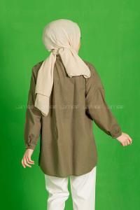 Modalamelif Çift Cepli Salaş Keten Gömlek Haki