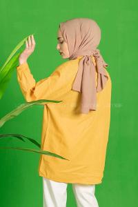 Modalamelif Çift Cepli Salaş Keten Gömlek Hardal Sarısı