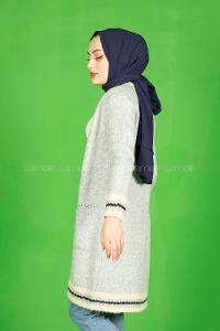 Modalamelif Eteği Çizgili Hırka Gri