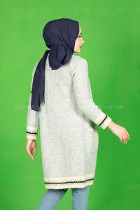 Modalamelif Eteği Çizgili Hırka Gri