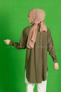 Modalamelif Önü Düğmeli  Diagonel  Tunik Haki