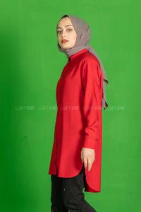 Modalamelif Önü Düğmeli  Diagonel  Tunik Kırmızı