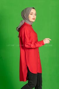 Modalamelif Önü Düğmeli  Diagonel  Tunik Kırmızı