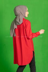 Modalamelif Önü Düğmeli  Diagonel  Tunik Kırmızı