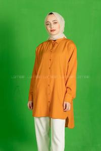 Modalamelif Önü Düğmeli  Diagonel  Tunik Oranj