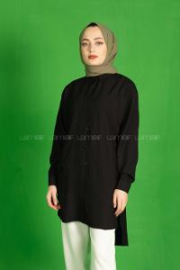 Modalamelif Önü Düğmeli  Diagonel  Tunik Siyah