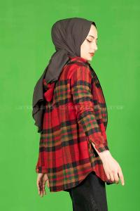 Modalamelif Önü Fermuarlı Cepli Gömlek Kırmızı