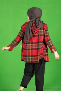 Modalamelif Önü Fermuarlı Cepli Gömlek Kırmızı