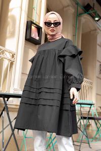 Modalamelif Önü Katlı Salaş Tunik Siyah