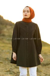 Modalamelif Balon Kol Gipeli Gömlek Tunik Siyah