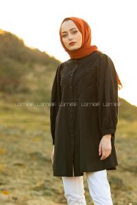 Modalamelif Balon Kol Gipeli Gömlek Tunik Siyah