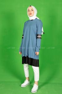 Modalamelif Eteği Fırfırlı Düz Renk Tunik Mavi