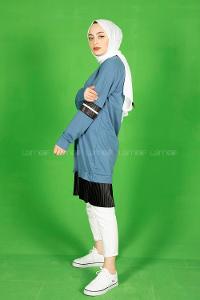 Modalamelif Eteği Fırfırlı Düz Renk Tunik Mavi