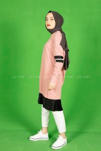 Modalamelif Eteği Fırfırlı Düz Renk Tunik Pudra