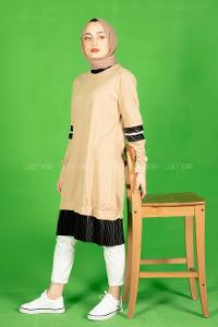 Modalamelif Eteği Fırfırlı Düz Renk Tunik Sütlü Kahve