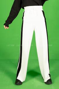 Modalamelif Şeritli Bol Paça Triko Pantolon Ekru