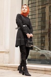 Modalamelif Kemerli  Raşel Tunik Siyah