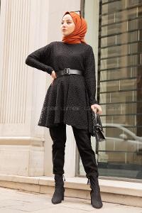 Modalamelif Kemerli  Raşel Tunik Siyah