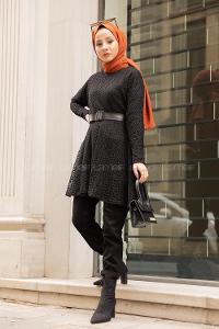 Modalamelif Kemerli  Raşel Tunik Siyah
