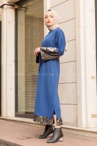 Modalamelif Kuşaklı Pul Payet Elbise İndigo