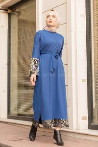 Modalamelif Kuşaklı Pul Payet Elbise İndigo