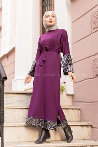 Modalamelif Kuşaklı Pul Payet Elbise Mürdüm