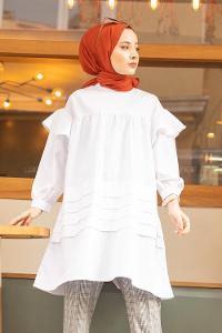 Modalamelif Önü Katlı Salaş Tunik Beyaz