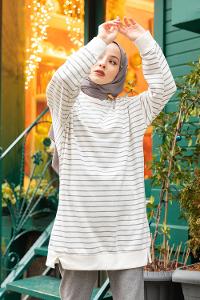 Modalamelif Çizgili İki İplik Sweat Füme