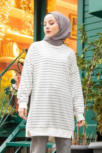 Modalamelif Çizgili İki İplik Sweat Füme