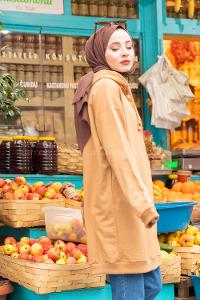 Modalamelif Gizli Cep Kapşonlu Sweat Sütlü Kahve