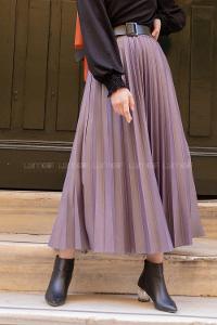 Modalamelif İndirimli Beli Lastikli Deri Görünümlü Pileli Etek  Gri